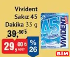 VİVİDENT SAKIZ 45 DAKİKA NANE AROMALI 33 G fiyat ve kampanya bilgisi